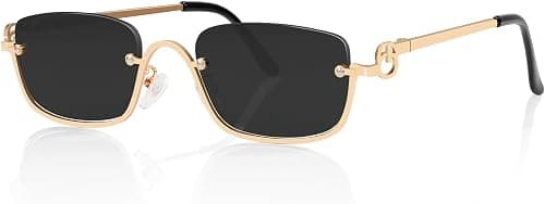 Retro Y2k Sunglasses for Women Men, Trendy Chic Narrow Semi-Rimless Sun Glasses Irregular Narrow Gold Sunnies UV400, 90s Sun Glasses Small Sunnies على Amazon.ae - متتبع الأسعار