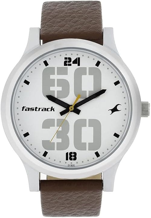 Fastrack Fashion Analogue White Round Dial Brown Leather Strap Watch for Men-38051SL06 on Amazon.ae - Price Tracker
