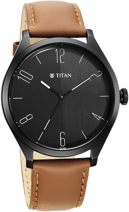 Titan Men Quartz Movement | Sleek Black Dial with Textured Black Leather Strap | Executive Minimalist Design - 1865NL01 on Amazon - Best Deal Finder