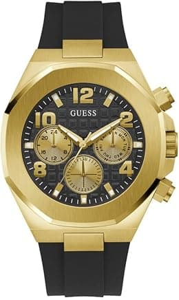 GUESS Men's 46mm Watch - Black Strap Black Dial Two-Tone Case - Best Deal Finder