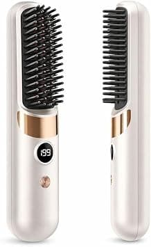 Cordless Hair Straightener Brush, SYOSI Portable Rechargeable Ceramic Styling Brush, 4 Adjustable Heat Modes, Fast USB-C Charging, Anti-Scald Hair Brush for Travel & Home Styling (Cream White) على Amazon.ae - متتبع الأسعار