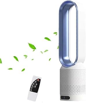2-in-1 Bladeless Tower Fan Air Purifier, Oscillating Floor Standing & Desk Fan For Home Office, Remote Control, 8 Speeds, 120min Timer, Led Touch Screen White Blue on Amazon.ae - Price Tracker