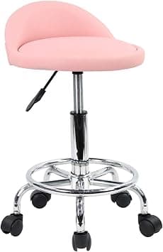 KKTONER PU Leather Round Rolling Stool with Foot Rest Height Adjustable Swivel Drafting Work SPA Task Chair with Wheels (Pink) on Amazon.ae - Price Tracker