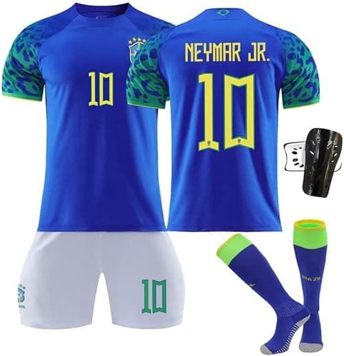 2022/2023 Brazil NEYMAR #10 Official Replica Jersey Kit - Men's, Youth & Kids Soccer Training Set (T-Shirt, Shorts, Socks Combo) - Breathable Football Sports Outfit -A1 BLUE & GREEN على Amazon.ae - متتبع الأسعار