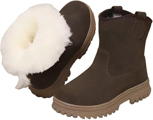 Mid Calf Boots For Women Snow Boots For Women Waterproof With Warm Fur Lining Womens Winter Non-slip Booties Comfortable Waterproof Ski Boots Insulated Booties Cotton Shoes على Amazon.ae - متتبع الأسعار