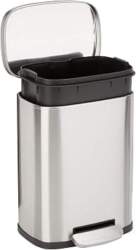 Amazon Basics Smudge Resistant Small Rectangular Trash Can With Soft-Close Foot Pedal, Brushed Stainless Steel, 5 Liter/1.3 Gallon, Satin Nickel Finish - متتبع أسعار Amazon.sa