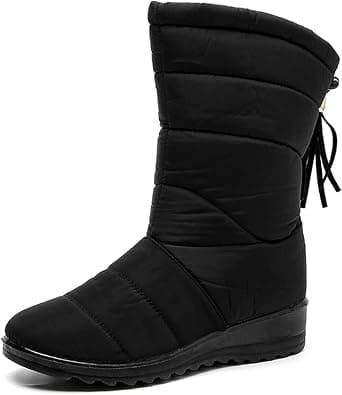 Womens Snow Boots, Winter Boots Waterproof Fur Lined Mid-Calf Boot Lightweight Non Slip Warm Walking Boots for Skiing Walking Dog Hiker,Black,38EU على Amazon.ae - متتبع الأسعار