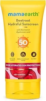 Mamaearth Beetroot Hydraful Sunscreen with Beetroot Extract, Hyaluronic Acid & Aloe Vera SPF 50 & PA++++ Sunscreen for Face, Hydrating, Lightweight Texture & Broad Spectrum UV Protection Sun Care, 50g - Best Deal Finder