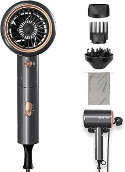 Professional Hair Dryer, 2400W Ionic Blow Dryer with Diffuser, Foldable Mini Travel Design, Storage Bag and Bracket, for Home Salon (Bright Gray) on Amazon.ae - Price Tracker