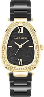 Anne Klein Spring Summer 2024 Analog Quartz Elongated Oval Ceramic Strap Wrist Watch for Women, 36 mm Size, Black/Black - Best Deal Finder
