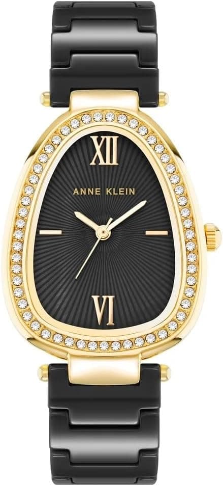 Anne Klein Spring Summer 2024 Analog Quartz Elongated Oval Ceramic Strap Wrist Watch for Women, 36 mm Size, Black/Black على Amazon.ae - متتبع الأسعار