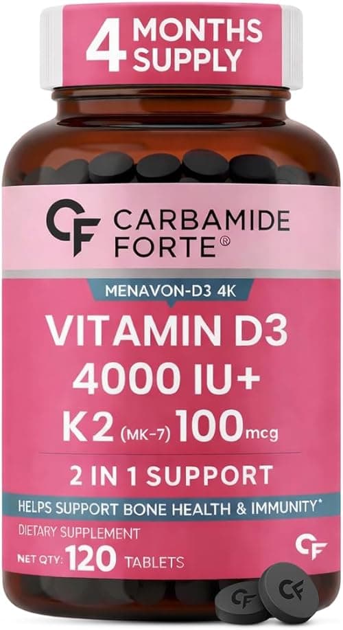Carbamide Forte Vitamin D3 4000IU + K2 100µg (MK7) | 1 Tablet-A-Day | 4 Month Supply | High Strength Vitamin D3 K2 Supplement for Bone & Heart Health|120 Tablets on Amazon.ae - Price Tracker
