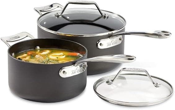 All-Clad Essentials Hard Anodized Nonstick Sauce Pan Set 4 Piece, 2.5, 4 Quart Oven Broiler Safe 500F Pots and Pans, Cookware Black - Amazon.ae Price Tracker