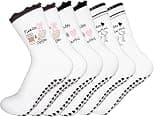 Pilates Socks Non Slip Women, Grip Yoga Socks with Cute Embroidery Cuff for Pilates, Barre, Dance, Fitness, and Home Workout, Soft Breathable Cotton Anti Skid Socks, 3 Pairs - Best Deal Finder