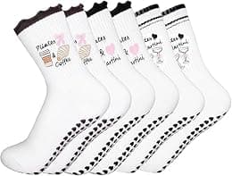 Pilates Socks Non Slip Women, Grip Yoga Socks with Cute Embroidery Cuff for Pilates, Barre, Dance, Fitness, and Home Workout, Soft Breathable Cotton Anti Skid Socks, 3 Pairs - Best Deal Finder