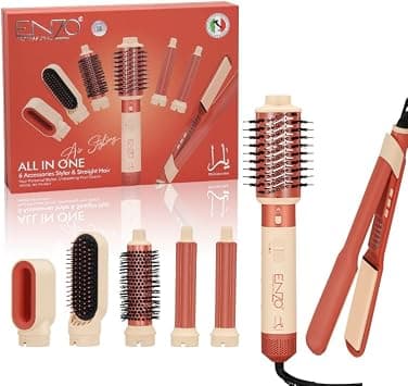ENZO Professional All-in-One Air Styler & Hair Straightener, 130,000 RPM Digital BLDC Motor, 6 Styling Accessories, 1.25 Inch Auto-Wrap Curlers, 1.5 Inch Tourmaline Straightener, Ionic Hot Air Styler على Amazon.ae - متتبع الأسعار