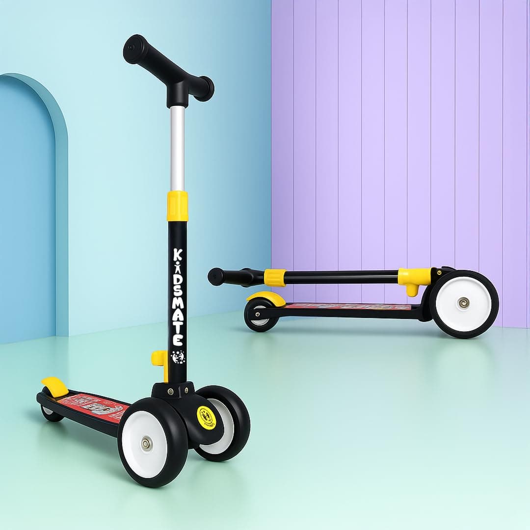 Kidsmate Leo Kick Scooter for Kids, 3 Adjustable Height Scooter, Foldable & Attractive PVC Wheels with Rare Brakes for Kids (Black) on Amazon.ae - Price Tracker