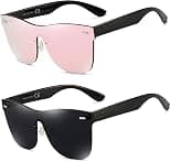 Dollger Trendy Mirrored Sunglasses for women men Rimless one piece colored lens reflective cool sunglasses - Best Deal Finder