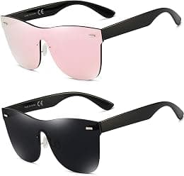 Dollger Trendy Mirrored Sunglasses for women men Rimless one piece colored lens reflective cool sunglasses - Best Deal Finder