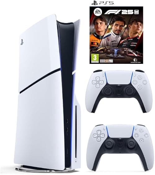 Sony PlayStation 5 Slim Disc Console with Extra Dualsense White Controller and F1 25 Standard Edition PS5 - International Version على Amazon.ae - متتبع الأسعار