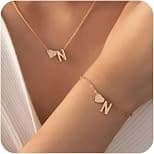 Personalized Initial Necklace & Bracelet Set，Gold Initial Bracelet and Necklace，Customizable Heart Letter Monogram Jewelry,Dainty Gold&Hypoallergenic Accessories for Women，Letters A-Z - Best Deal Finder