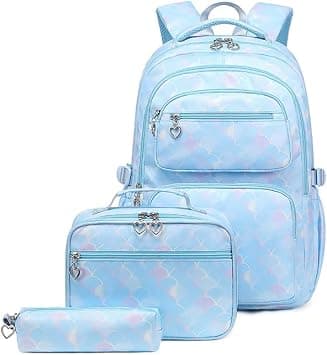 School Bags For Girls, Pencil Case For Girls With Lunch Bag Set Of 3 Girls' Fashion Gift (Blue) على Amazon.ae - متتبع الأسعار