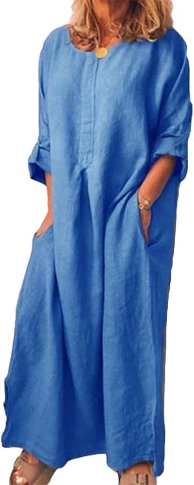 Casual Women Solid Color Oversize Maxi Cotton Linen Long Shirt Dress Oversize Maxi Cotton Linen Long Shirt Dress on Amazon.ae - Price Tracker