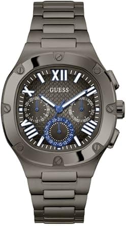 Guess Men's 42mm Watch - Black Strap Gunmetal Dial Silver Tone Case - Best Deal Finder