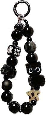 Cute black cat, bead wristband, anti loss phone chain keychain, phone wristband accessory, suitable for various brands and models of phones such as iPhone, Samsung, Xiaomi, OnePlus, Honor, etc - متتبع أسعار Amazon.ae