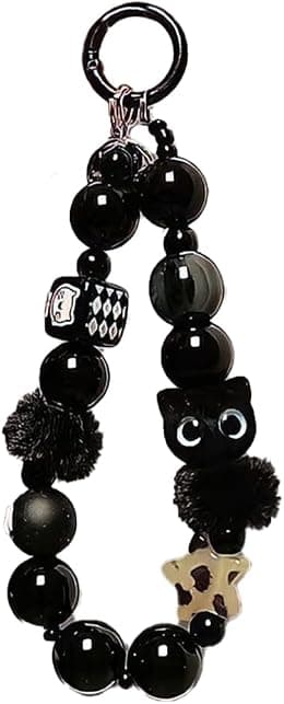 Cute black cat, bead wristband, anti loss phone chain keychain, phone wristband accessory, suitable for various brands and models of phones such as iPhone, Samsung, Xiaomi, OnePlus, Honor, etc - متتبع أسعار Amazon.ae