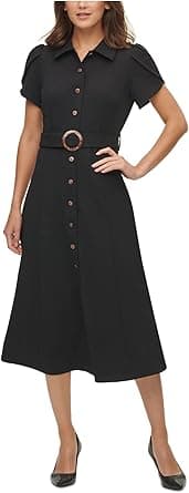 Calvin Klein womens Scuba Crepe Dress With Ruffle Skirt and Tie Belt Dress on Amazon.ae - Price Tracker