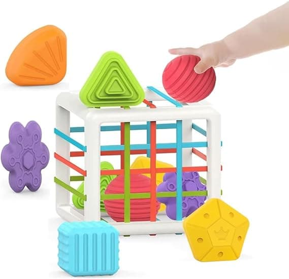 AMERTEER Montessori Toys for 1 Year Old Baby Sorter Toy with Colorful Cube &amp; Sensory Shape Sorting Baby Toys 6-12-18 Months | Fun Toddler Developmental Learning Educational Toy &amp; Birthday Gift on Amazon.ae - Price Tracker