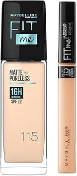 Maybelline New York Perfect Fit Me Flawless Matte Base Makeup Combo Conceal For Oily Skin+Blend Duo Kit,Medium Coverage Fit Me Foundation Powder 115 (30Ml)+Fit Me Concealer Shade 10 (6.8Ml),Pack Of 1 on Amazon.ae - Price Tracker