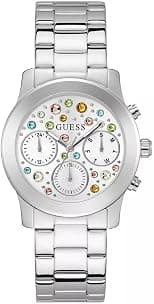 GUESS Silver-Tone Colored Crystal Multifunction Watch - Best Deal Finder