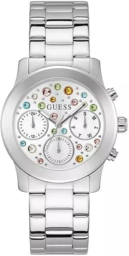 GUESS Silver-Tone Colored Crystal Multifunction Watch - Best Deal Finder