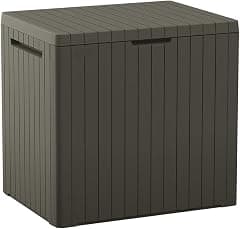 Keter City 30 Gallon Resin Outdoor Storage Box and Patio Furniture Side Table for Pool and Garden Accessories, Mossy Brown - متتبع أسعار Amazon.sa