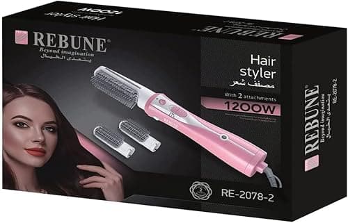 REBUNE RE-2078-2 Pink 1200W Hair Dryer Brush 3 In 1 Hot Air Styler Straightening & Curling Fast Heating (3s) Hair Styler with 2 Brushes on Amazon.ae - Price Tracker