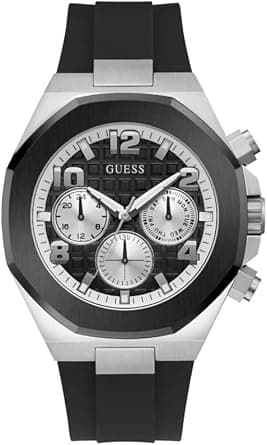 GUESS Men's 46mm Watch - Black Strap Black Dial Two-Tone Case - Best Deal Finder