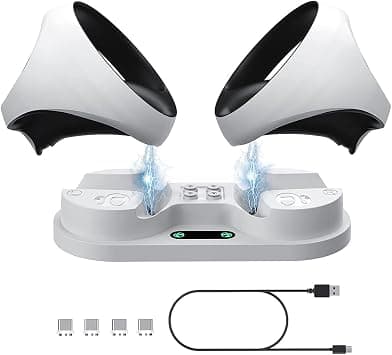 SYOSI Charging Station for Playstation VR2 Controller, Charging Dock Compatible with PS VR2 Controller LED Light Desk Charger Stand with Accessories 4 Type-C Magnetic Clasp and Type-C Cable (White) on Amazon.ae - Price Tracker