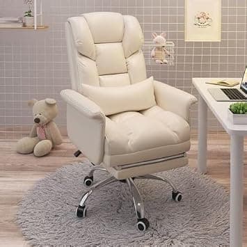 Executive Home Office Desk Chair - Ergonomic Big Tall High Back with Footrest & Lumbar Support, Reclining Height Adjustable, Comfy PU Leather Computer Gaming with Swivel Wheels (white) on Amazon.ae - Price Tracker