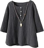 Minibee Women's 3/4 Sleeve Cotton Linen Jacquard Blouses Top T-Shirt - Best Deal Finder