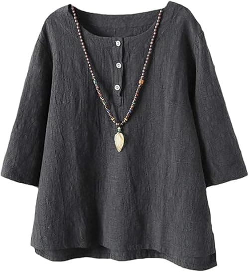 Minibee Women's 3/4 Sleeve Cotton Linen Jacquard Blouses Top T-Shirt on Amazon.ae - Price Tracker