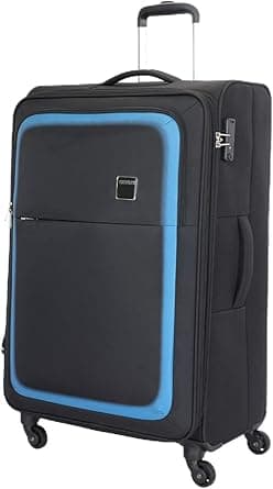 American Tourister Seville Suitcase, 4 Spinner Wheels, Soft Top, Polyester, Black|TSA Lock|Front Storage Compartment|Inner Mesh Zippered Pocket - 3 Years Global Warranty on Amazon.ae - Price Tracker