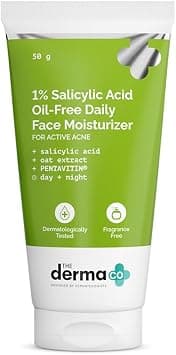The Derma Co 1% Salicylic Acid Oil-Free Face Moisturizer for Active Acne | With Oat Extract & Pentavitin | Lightweight, Non-Greasy, Hydrating Formula | For Oily & Acne-Prone Skin – 50g - Best Deal Finder