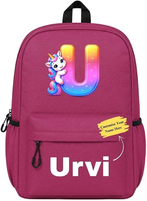 Custom Name and Letter Printed Girls School Backpack - A to Z Kids Bag on Amazon.ae - Price Tracker