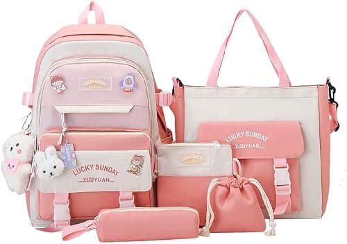 5PCS School Backpack Set for Teen Girls School Bag with Bear Pendant Back to School Backpacks Supplies Students Laptop Bookbag Casual Daypack Gifts for Girls on Amazon.ae - Price Tracker