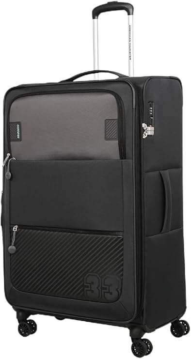 American Tourister Majoris + Suitcase, Check-In Size 83 cm, 4 Spinner Wheels, Soft Top, 100% Polyester, Black|Corner Guards|Multi Front Pocket|TSA Lock|Expandable - 3 Years Global Warranty on Amazon.ae - Price Tracker