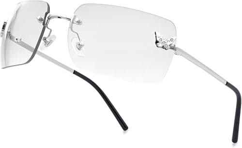 knliwkm Rimless Rectangle Y2k Sunglasses for Women Men Cute Small Clear Frameless Tinted Lens 2000S Fashion Shades Butterfly على Amazon.ae - متتبع الأسعار