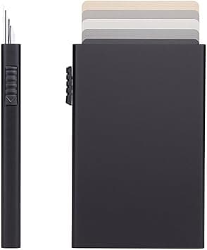 SARAOONT™ Pop-Up Credit Card Holder | Slim RFID Blocking Aluminum Wallet | Quick Access Sliding Switch | Holds Up to 6 Cards for Men & Women (Black Pop-Up) on Amazon.ae - Price Tracker