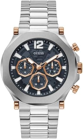 GUESS US Men's Silver-Tone Cut-Through Multifunction Watch - Best Deal Finder